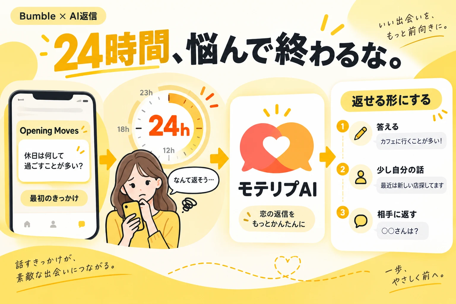 Bumbleの会話をもとに返信案を考える画面